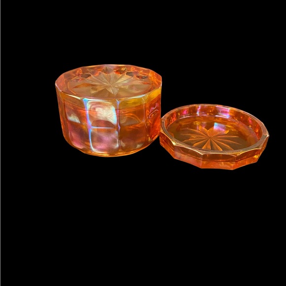 Rare Antique Josef Inwald Carnival Glass Marigold Jacobean Ranger Powder Jar - Picture 2 of 6